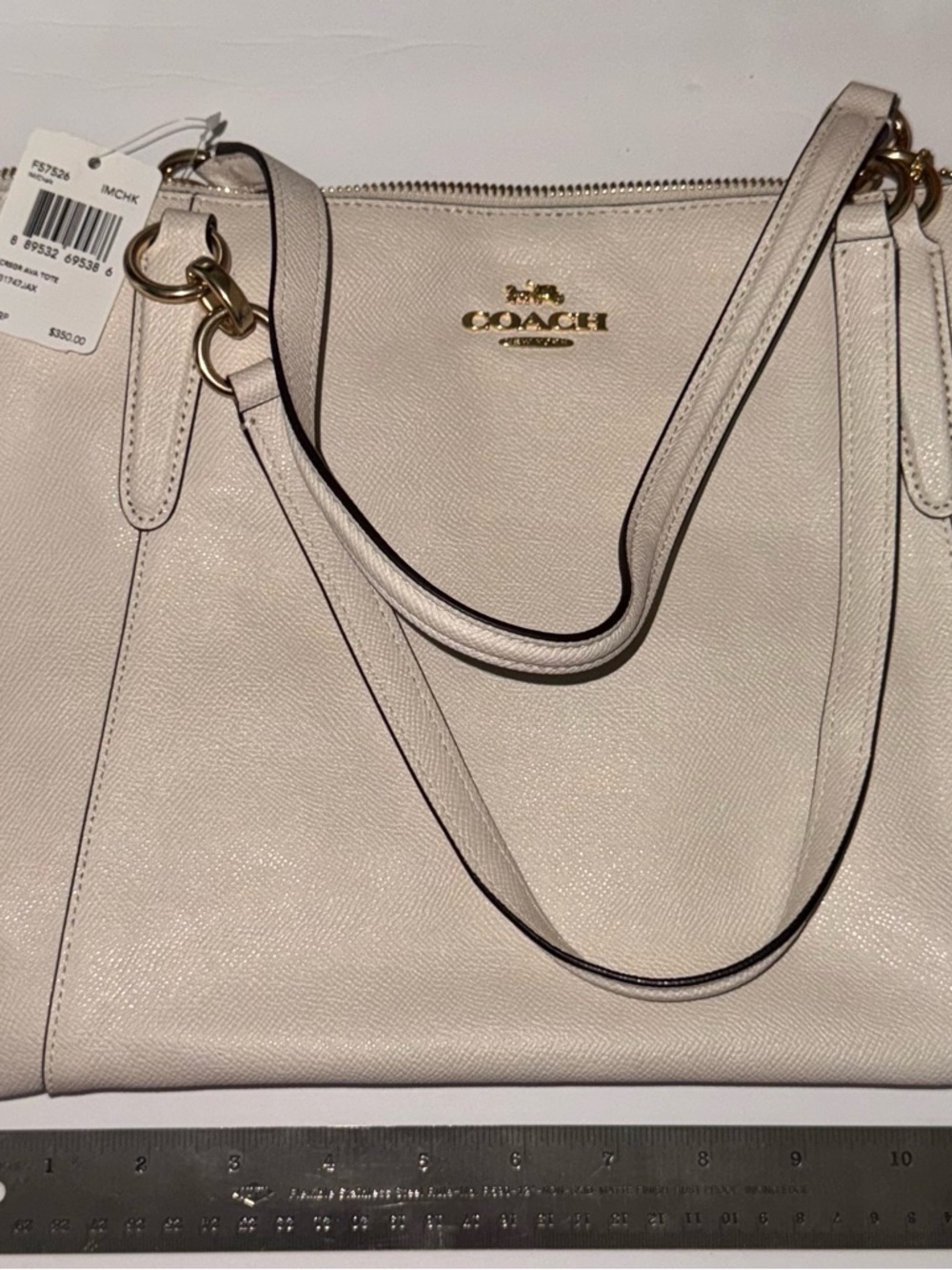 Brand New Coach Cream Leather Shoulder Bag with Gold Hardware